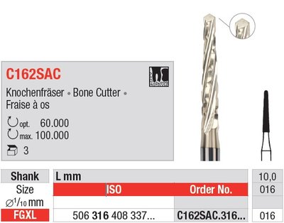 Edenta C162SAC - chirurgický karbidový nástroj, ZrN bone cutter - 3 ks