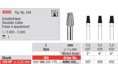 Edenta Lab 4060 - TC nástroje, Shoulder Cutter - 1 ks