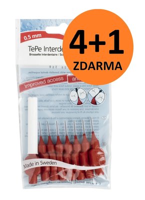 AKCE! TePe 0,50 mezizubní kartáčky červené 8 ks 4+1 ZDARMA