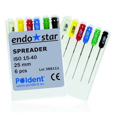 Endostar Spreader ruční, 6 ks - ISO 20 - žlutá
