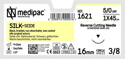 MEDIPAC Silk - USP 5/0, EP 1.0, jehla řezná 3/8 - jehla 16 mm, délka 45 cm