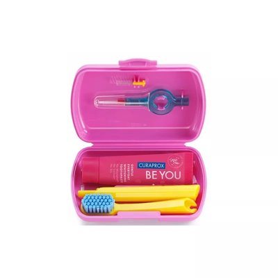 CURAPROX zestaw TRAVEL szczoteczka CS5460 + pasta BE YOU + szczoteczki miedzyzębowe Prime CPS JASNY RÓŻ