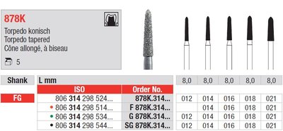 Edenta 878K - diamantové nástroje, dlhé kónické torpédo - 5 ks