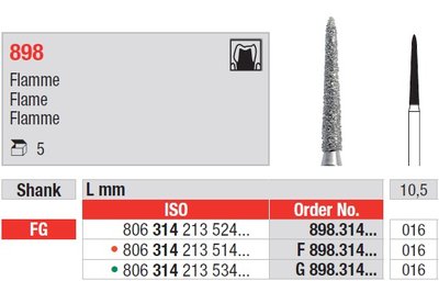 Edenta 898 - diamantové nástroje, dlhý plameň - 5 ks