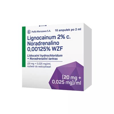 Lignocainum 2% c. noradrenalino Polfa 10 ampułek x 2 ml Temp 2-8 C