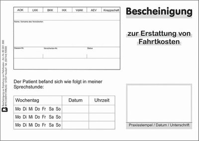 Bescheinigung zur Erstattung von Fahrtkosten