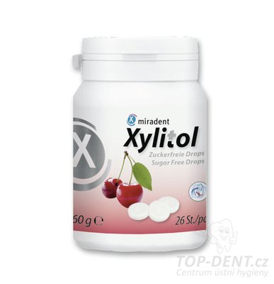 Miradent Xylitol Drops pastilky s xylitolem TŘEŠEŇ, 26ks (60g)