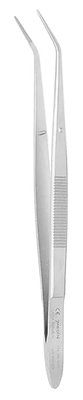 Pinzeta zubní s rýhov. čelistí zahnutá; 15,5 cm