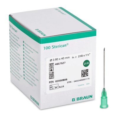 B. BRAUN Sterican Injekční Jehly Luer Zelená 21G (0,8x40mm) 100ks