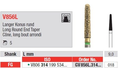 Edenta V856L - DiaCut diamantový nástroj, dlhý kužeľ s oblým koncom - 5 ks