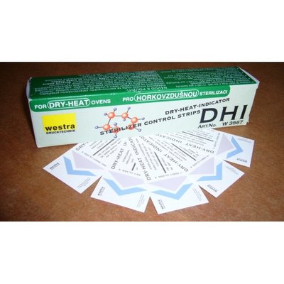 Chemický indikátor pro horkovzdušnou sterilizaci, indik. proužek DHI,200 ks, 160°C/60 min., 170°C/30 min, 180°C/20 min., tř. 4