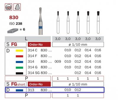 Diaswiss 830 short, 6ks/balení - 010 mm