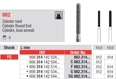 Edenta 882 - diamantové nástroje, extra dlhý oblý valec - 5 ks