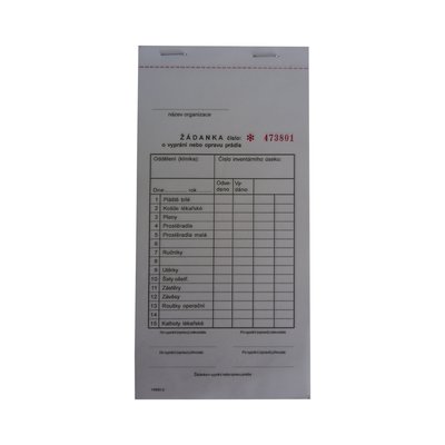 Žádanka na vyprání prádla / blok 1148840