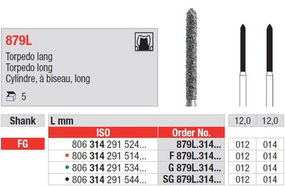 Edenta 879L - diamantové nástroje, extra dlhé torpédo - 5 ks