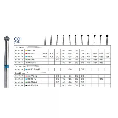 801G FG XL Wiertło diamentowe na turbinę IQDENT Premium kulka długa zielona 5szt