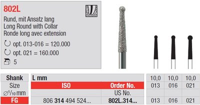 Edenta 802L - diamantové endodontické nástroje, Endobur - 5 ks