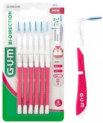 GUM Bi-Direction 1,2 mezizub. kartáčky 6ks - růžové