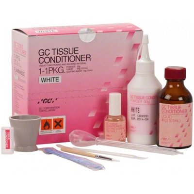 GC Tissue Conditioner 1-1 Pack White, (90 g Powder, 101 ml Liquid, 15 ml Coating, Acces)