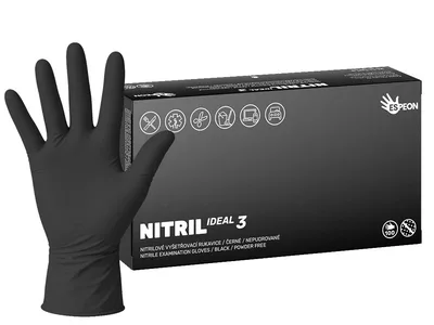 Nitrilové rukavice NITRIL IDEAL3 100 ks, nepudrované, černé, 3.5 g