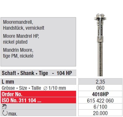 Edenta Lab Moore mandrely - 6 ks