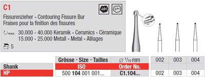 Edenta Lab C1 - TC nástroje, Contouring Fissure Bur - 5 ks