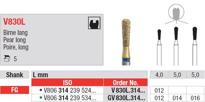 Edenta V830L - DiaCut diamantové nástroje, dlhá hruška - 5 ks