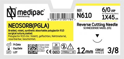MEDIPAC Neosorb PGLA - USP 6/0, EP 0.7, jehla řezná 3/8