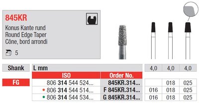 Edenta 845KR - diamantové nástroje, extra krátky kužeľ s oblým okrajom - 5 ks