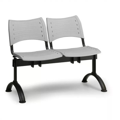 Plastová lavice šedá Visio - podnož černá - podnož, 4-místná