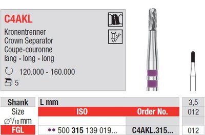 Edenta C4AKL - karbidový nástroj na separáciu koruniek, dlhý - 5 ks