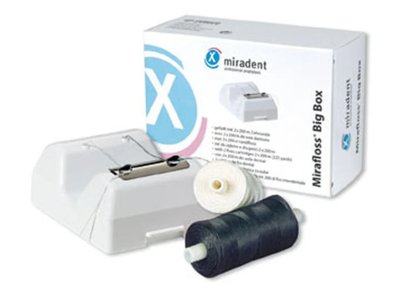 Mirafloss Big - nástěnný dávkovací box na dentální nit - doplnitelný - náhradní dentální nit, bílá, bez vosku (200 m)