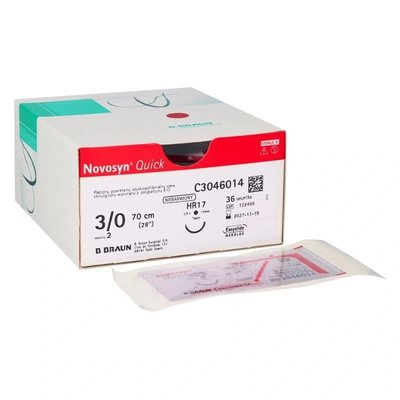 Novosyn Quick bezbarvý, 3/0(2), 45 CM, DSMP19, 36 ks