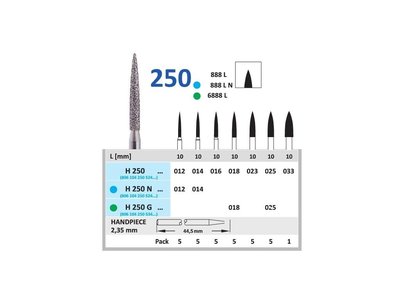 HORICO diamantový brousek - plamínek, H250 - Parameter_0: normal, Parameter_1: Průměr 1,2mm (012)
