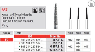 Edenta 857 - diamantové nástroje, dlhý kužeľ s bezpečným oblým koncom - 5 ks
