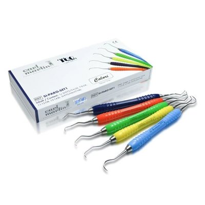 Parodontologický set kyret, 5 ks (5-6-GE, 7-8-GR, 11-12-OR, 13-14 BL, H6-H7-HBL)