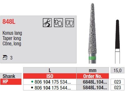 Edenta Lab 848L - Taper Long, diamantové nástroje - 3 ks