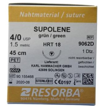 ŠITÍ Resorba Supolene zelené, nevstřebatelné EP 1,5 USP 4/0 HRT18 1x45cm 36 ks