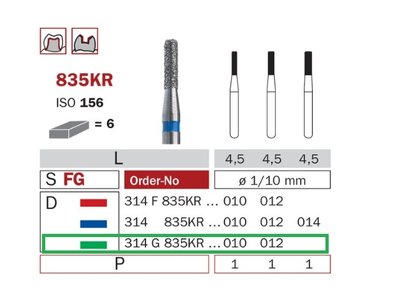 Diaswiss 835KR zelená, 6ks/balení - 010 mm