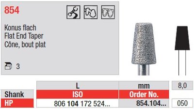 Edenta Lab 854 - Flat End Taper, diamantový nástroj - 3 ks
