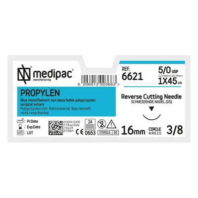 MEDIPAC Propylen - USP 5/0, EP 1.0, jehla řezná 3/8 - jehla 16 mm, délka 45 cm