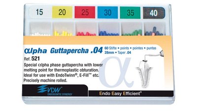 αlpha Guttapercha - Packung 60 Stück 28 mm, Taper.04 ISO 015-040