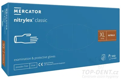 MERCATOR Medical Nitrylex Classic vyšetřovací nitrilové rukavice XL (9-10) modré, 100ks