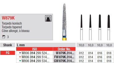 Edenta W879K - White Tiger diamantové nástroje, dlhé kónické torpédo - 3 ks