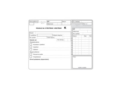 Poukaz na vyšetření / ošetření obyčejný "K" ZP-06K – blok 100 listů