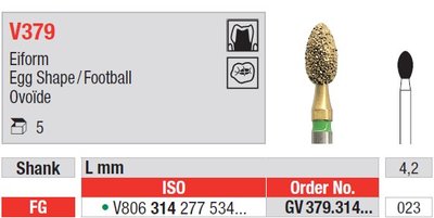 Edenta V379 - DiaCut diamantový nástroj, rugby lopta - 5 ks