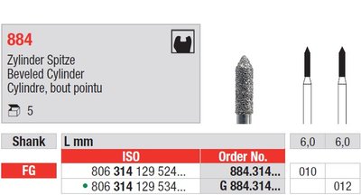 Edenta 884 - diamantové nástroje, krátky zrezaný valec - 5 ks