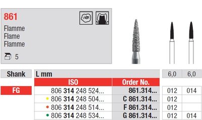 Edenta 861 - diamantové nástroje, krátky plameň - 5 ks