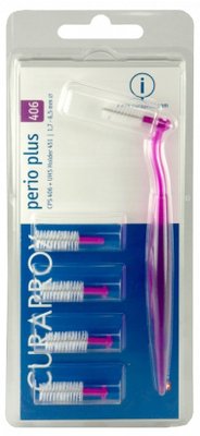 Curaprox CPS 406 perio plus mezizubní kartáčky, tmavě červené, 5 ks + držák