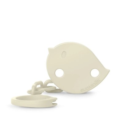 Suavinex Birdies klip na dudlík s řetízkem - krémový